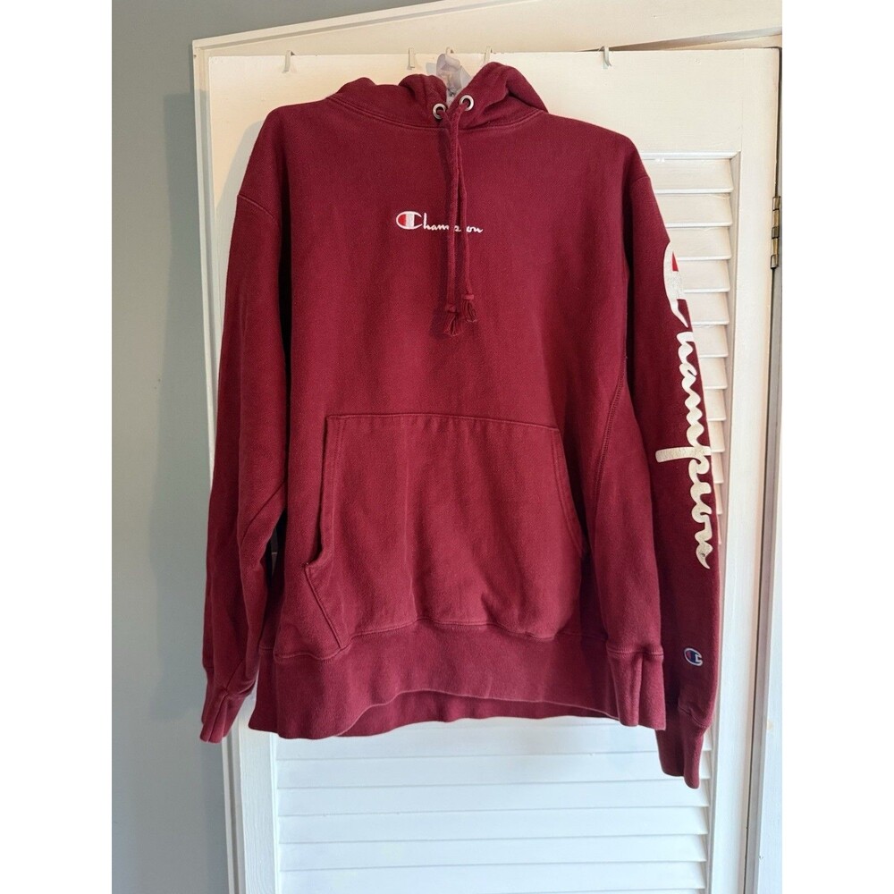 Champion Reverse Weave Hoodie Men's Size L  Burgundy Red Long Sleeve Sweatshirt